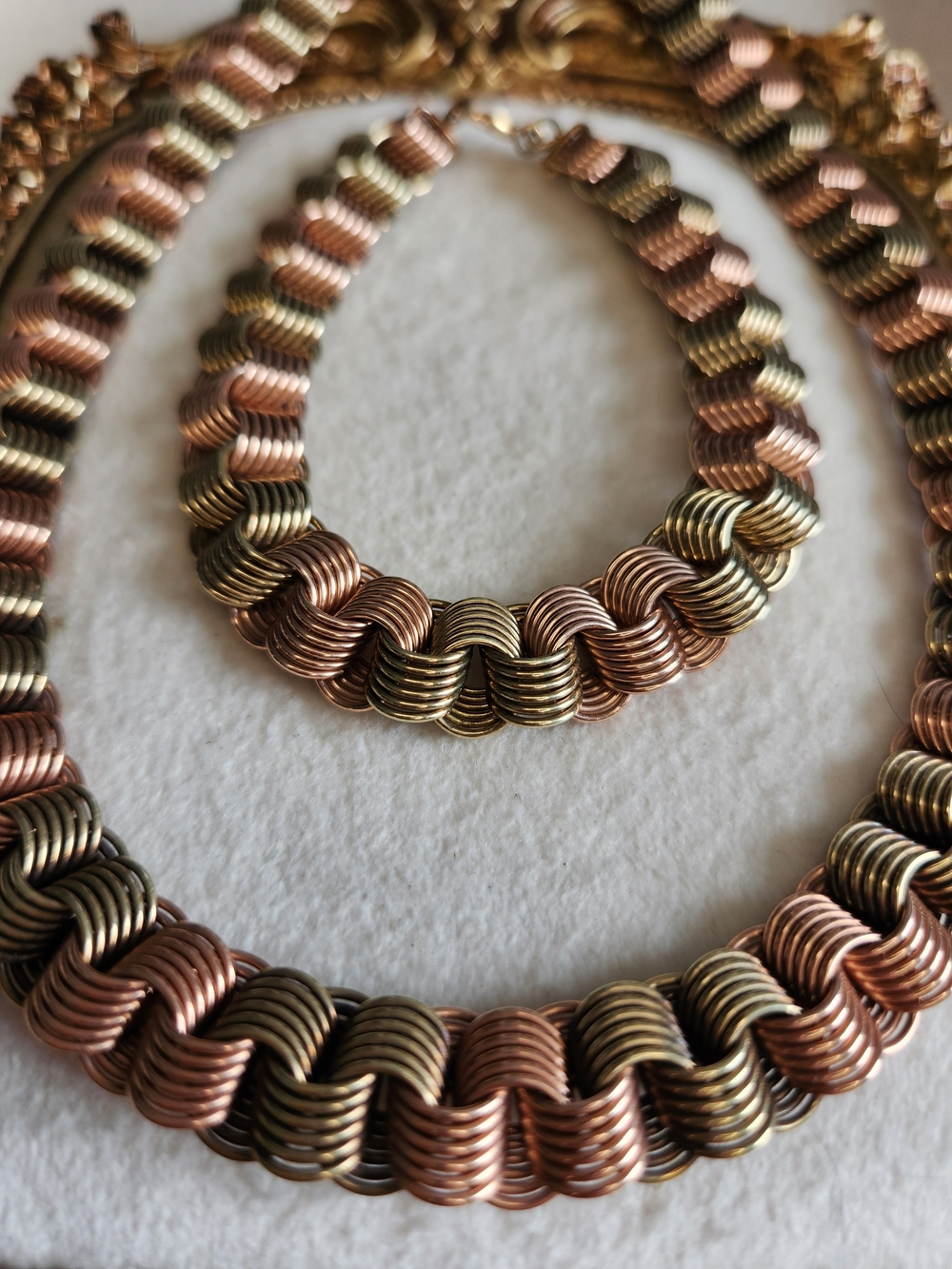 Vintage Chunky Gold Filled Link Necklace and Bracelet Rose Gold, Bronze 1/20 12K